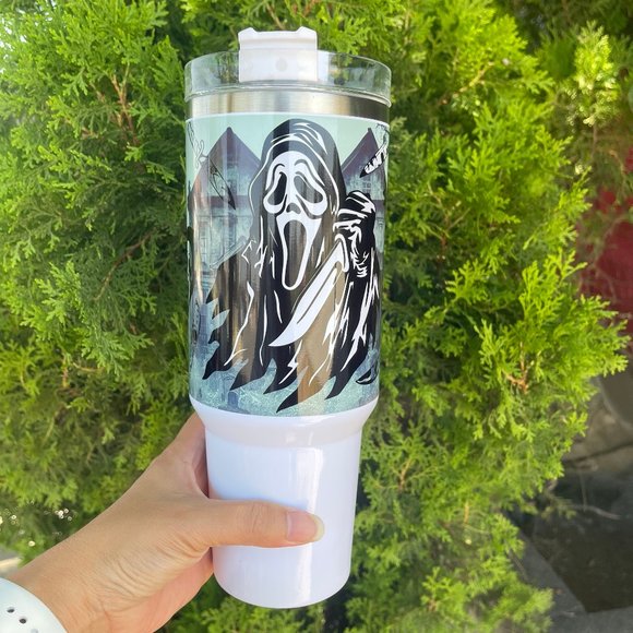 Handmade Ghost Face Tumbler Brand New 40 oz double wall stainless tumbler for tr - Picture 1 of 8